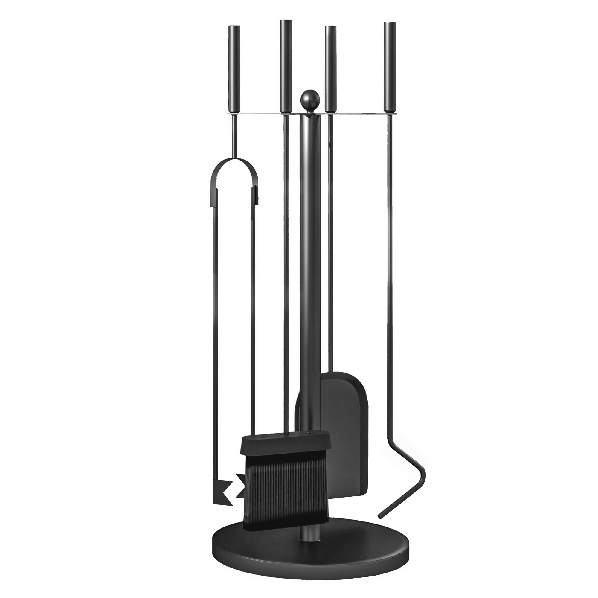 ComfortXL - Serviteur de cheminée 5 pièces en métal noir avec support rond Ø 25 cm pour entretien du foyer et rangement - Image 2