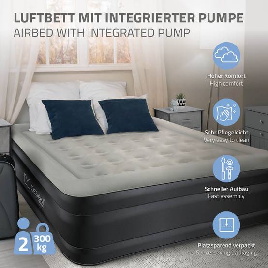 Matelas pneumatique 2 personnes 203 x 157 x 47 cm gris autogonflant avec pompe à air électrique et sac de transport imperméable fond antidérapant - Image 2