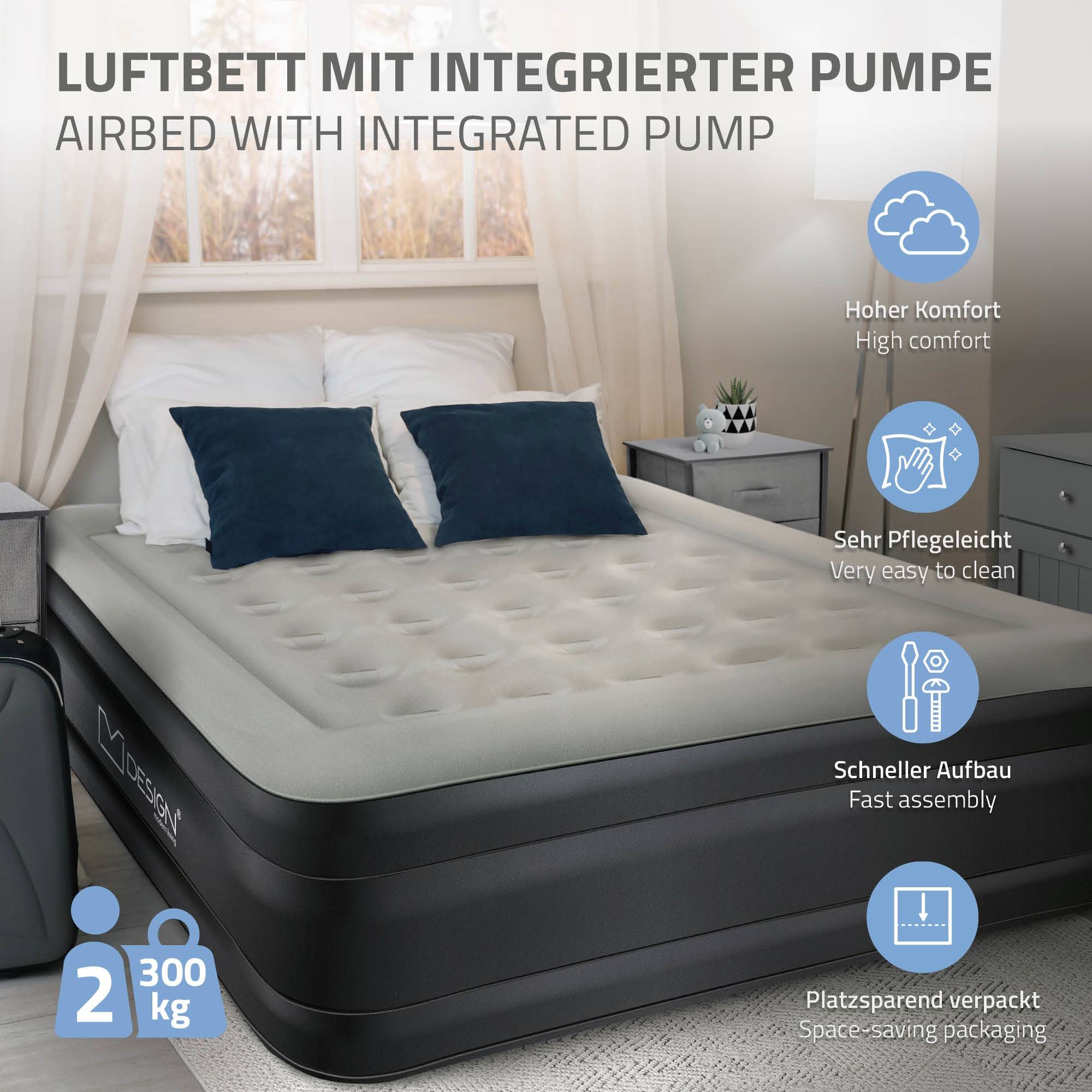 Matelas pneumatique 2 personnes 203 x 157 x 47 cm gris autogonflant avec pompe à air électrique et sac de transport imperméable fond antidérapant - Image 2