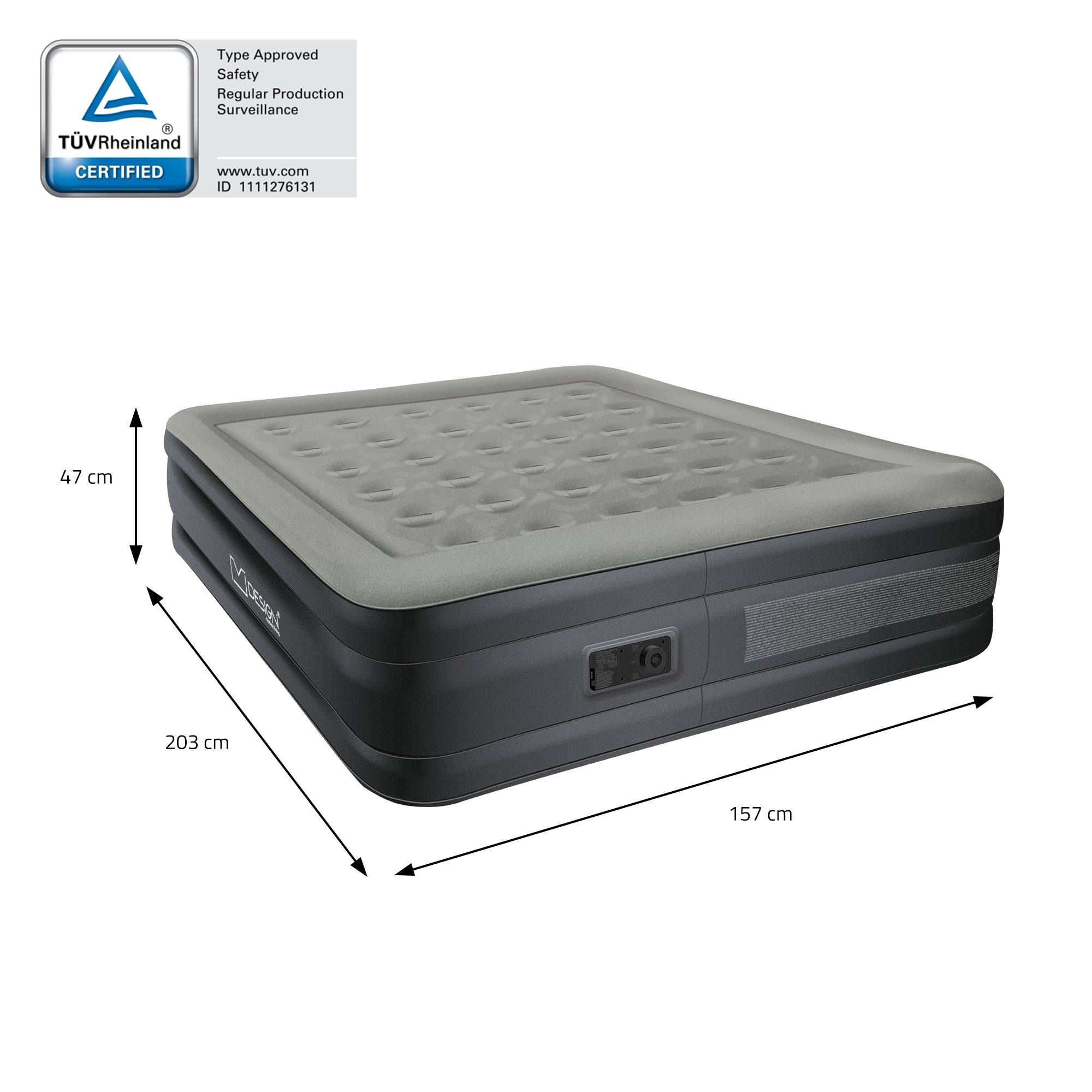 Matelas pneumatique 2 personnes 203 x 157 x 47 cm gris autogonflant avec pompe à air électrique et sac de transport imperméable fond antidérapant - Image 7
