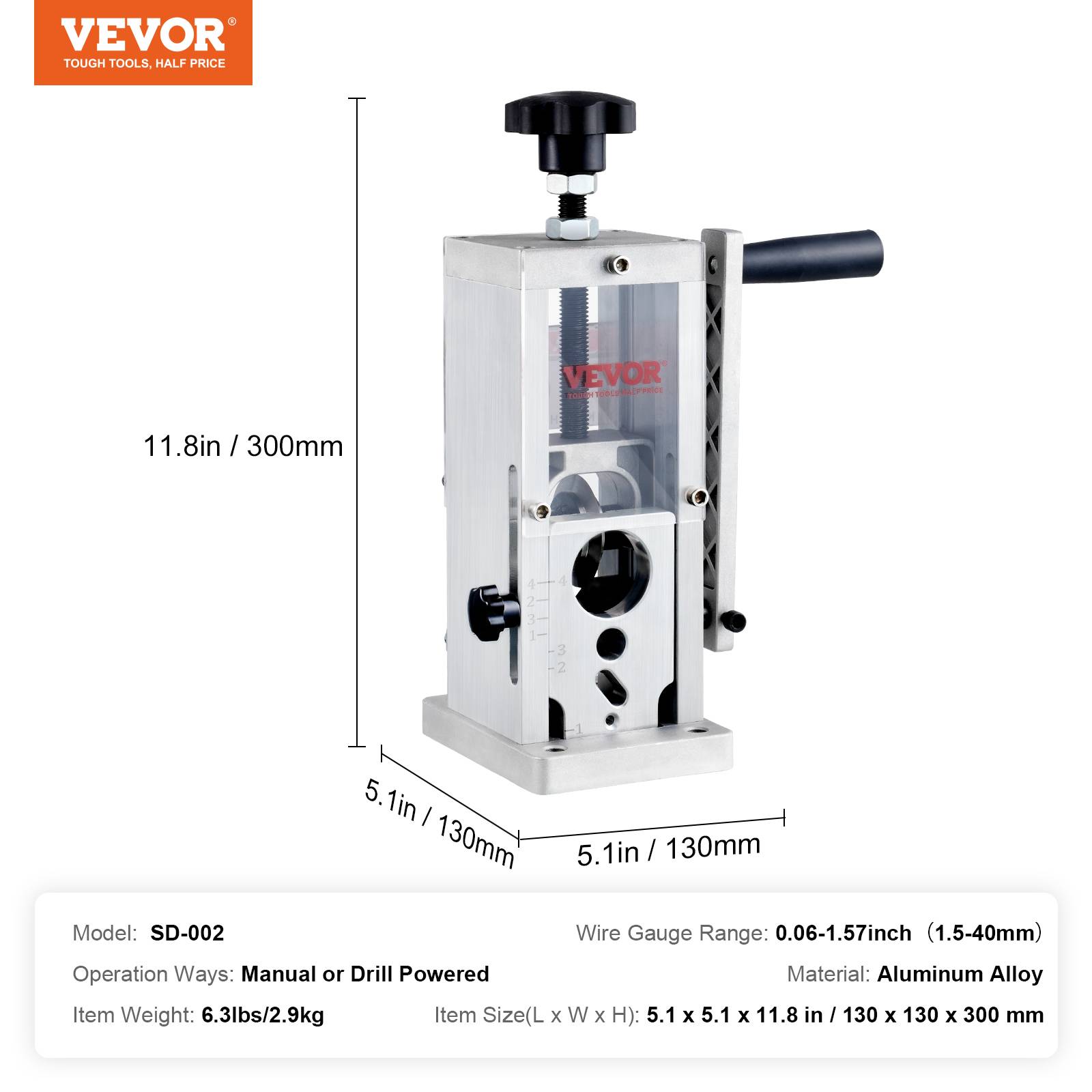 VEVOR Machine à dénuder manuelle 1,5-38 mm, dénudeur câble avec manivelle, connecte perceuse. - Image 7