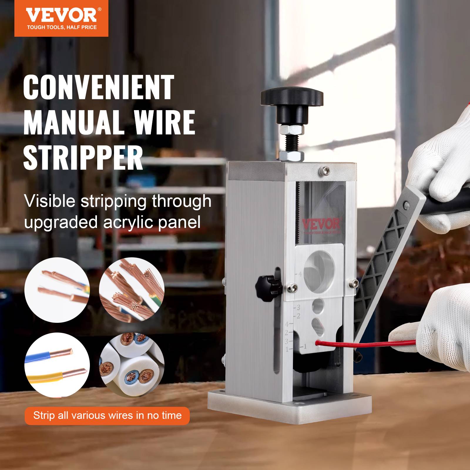 VEVOR Machine à dénuder manuelle 1,5-38 mm, dénudeur câble avec manivelle, connecte perceuse. - Image 2