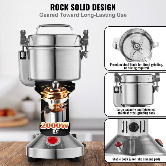 VEVOR Moulin à épices électrique 750g 2000W, inox, type droit, céréales, épices, herbes, poivres. - Image 3