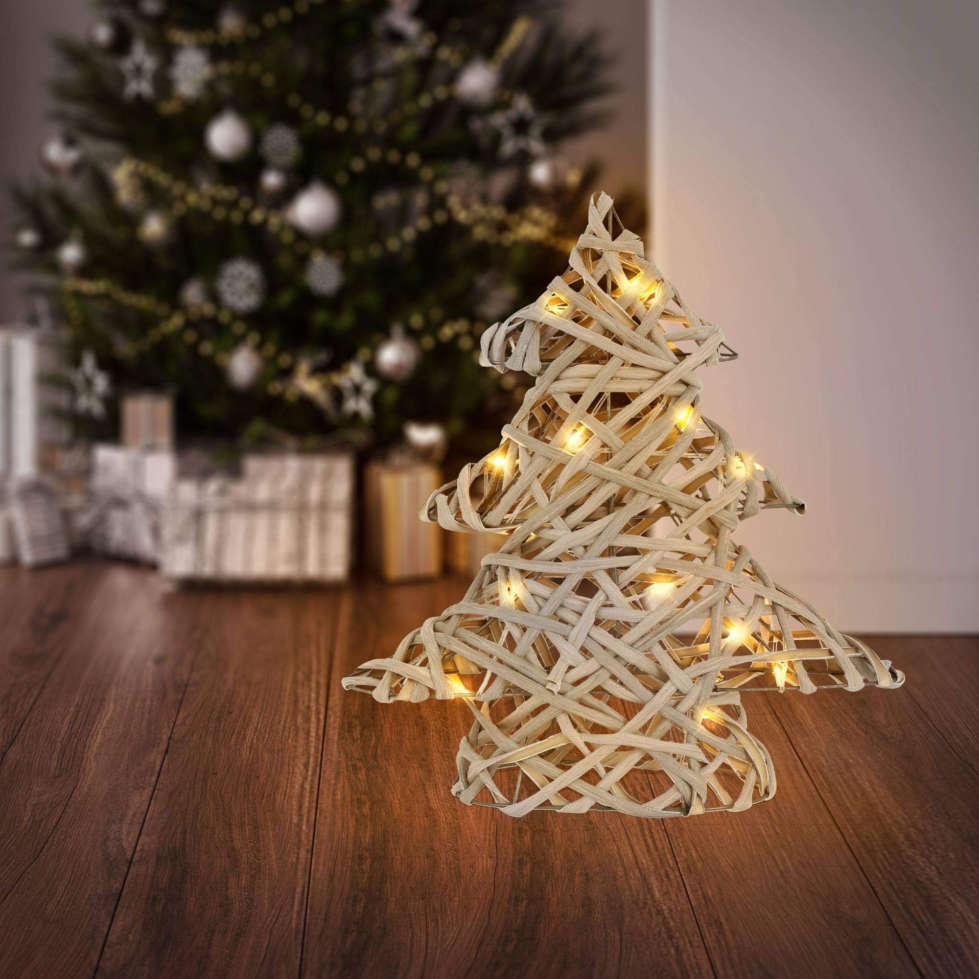 Ecd-Germany - Sapin de Noël décoratif à LED en rotin décoration d'hiver métalique 28 x 30 cm - Image 7