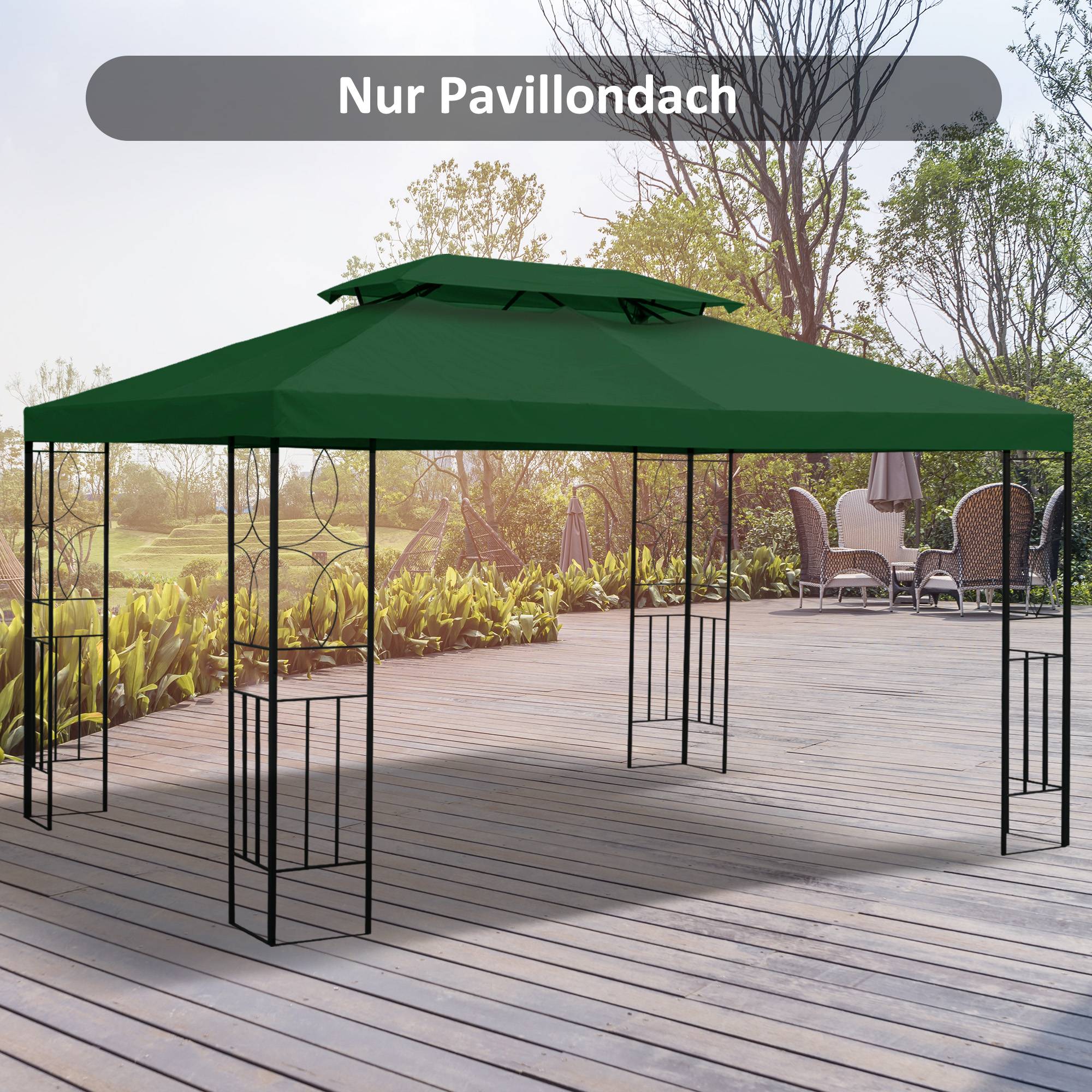 Toit remplacement pavillon 3x4 m déperlant toit double housse rechange jardin polyester vert - Image 4