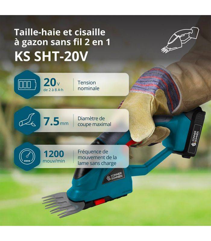 Taille-haie et cisaille à gazon sans fil 2 en 1 Könner & Söhnen KS SHT-20V - Image 2