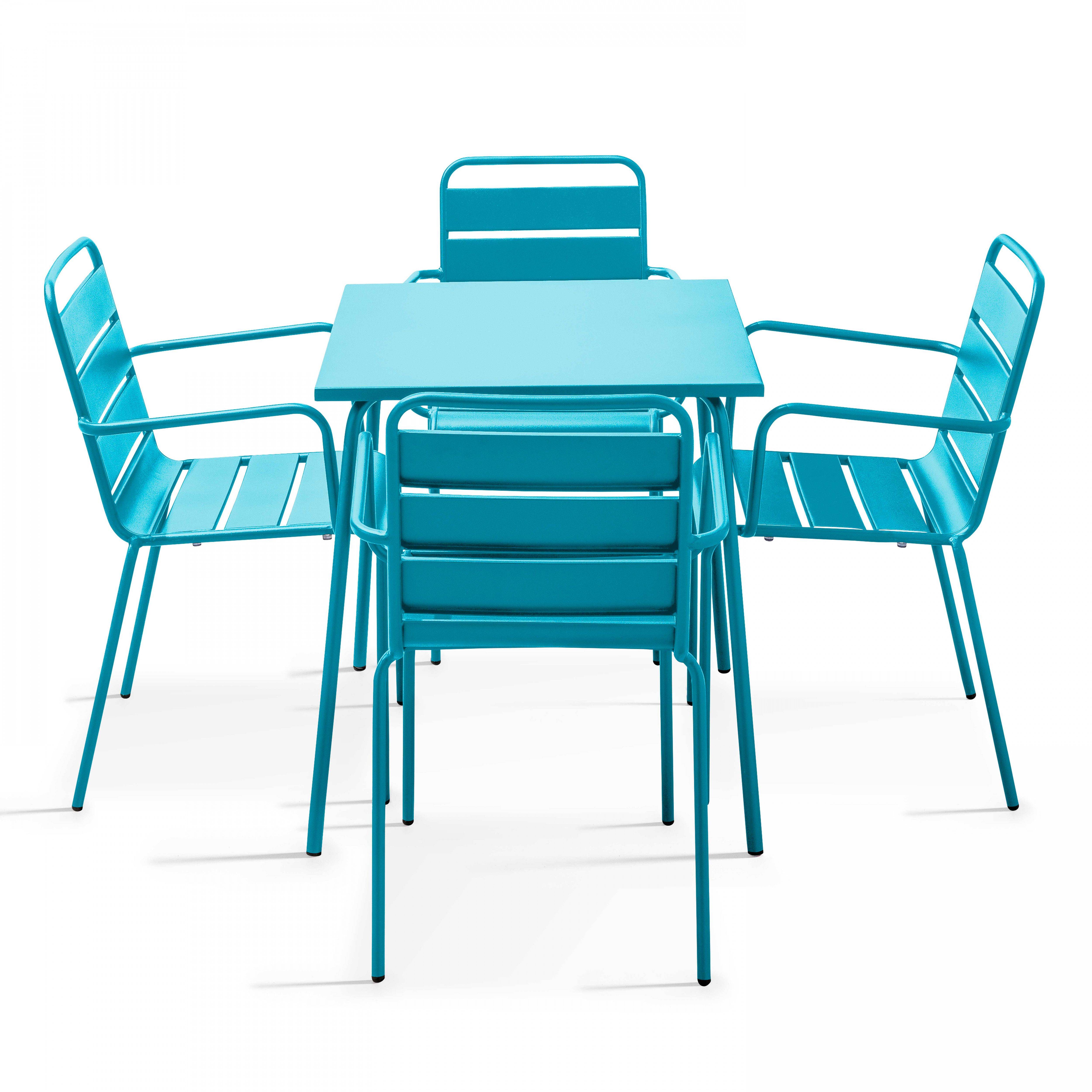 Oviala - Ensemble table de jardin carrée et 4 fauteuils acier bleu Palavas - Oviala - Image 1