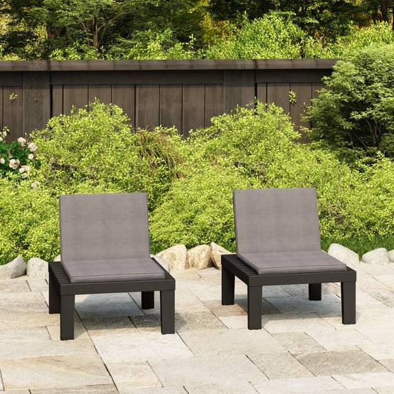 Salon de Jardin Bas 2 Fauteuils en Plastique avec Coussins Épais pour Balcon Gris – ComfortXL Outdoor Living - Image 1