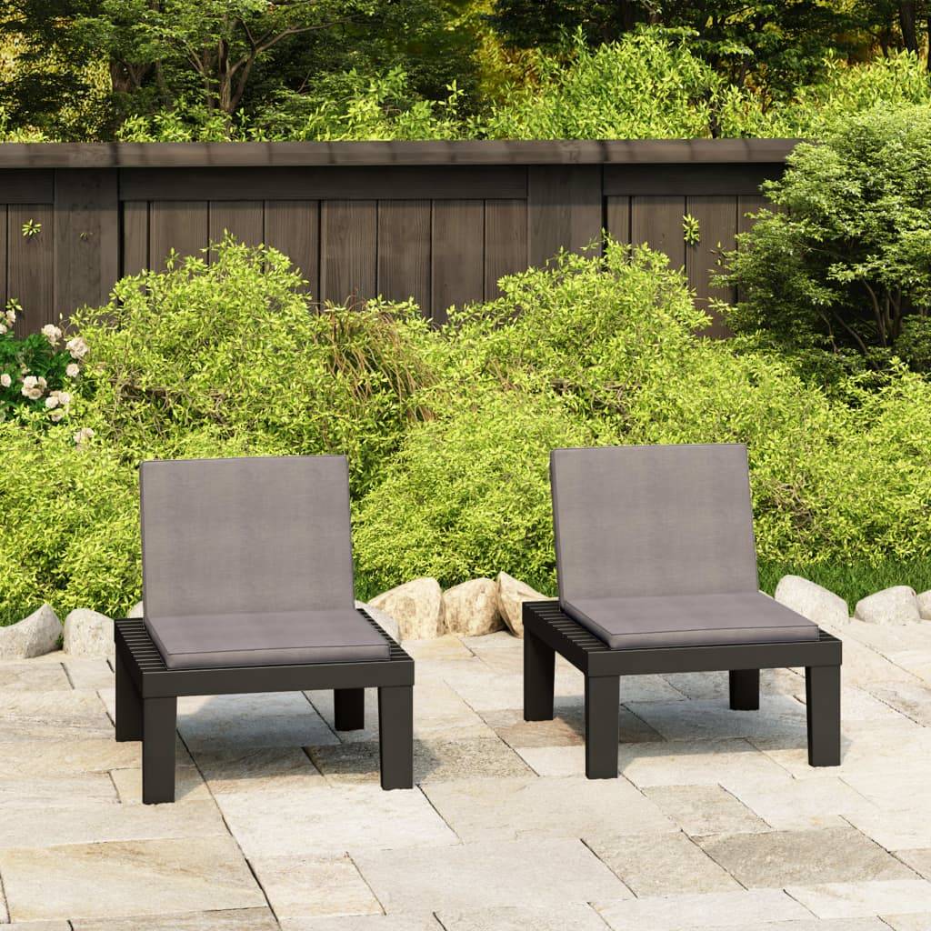 Salon de Jardin Bas 2 Fauteuils en Plastique avec Coussins Épais pour Balcon Gris – ComfortXL Outdoor Living - Image 1