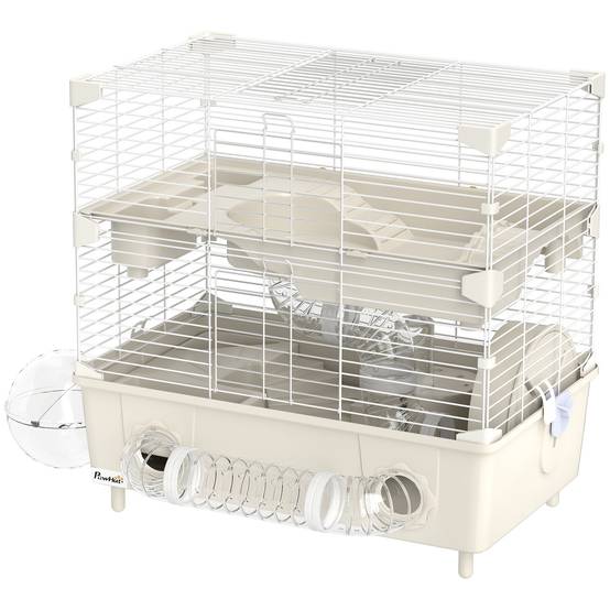 Cage Acier PP Hamsters 2 Niveaux Ventilation Optimale Tubes 44x28x44cm Crème - ComfortXL Outdoor Living - Image 2