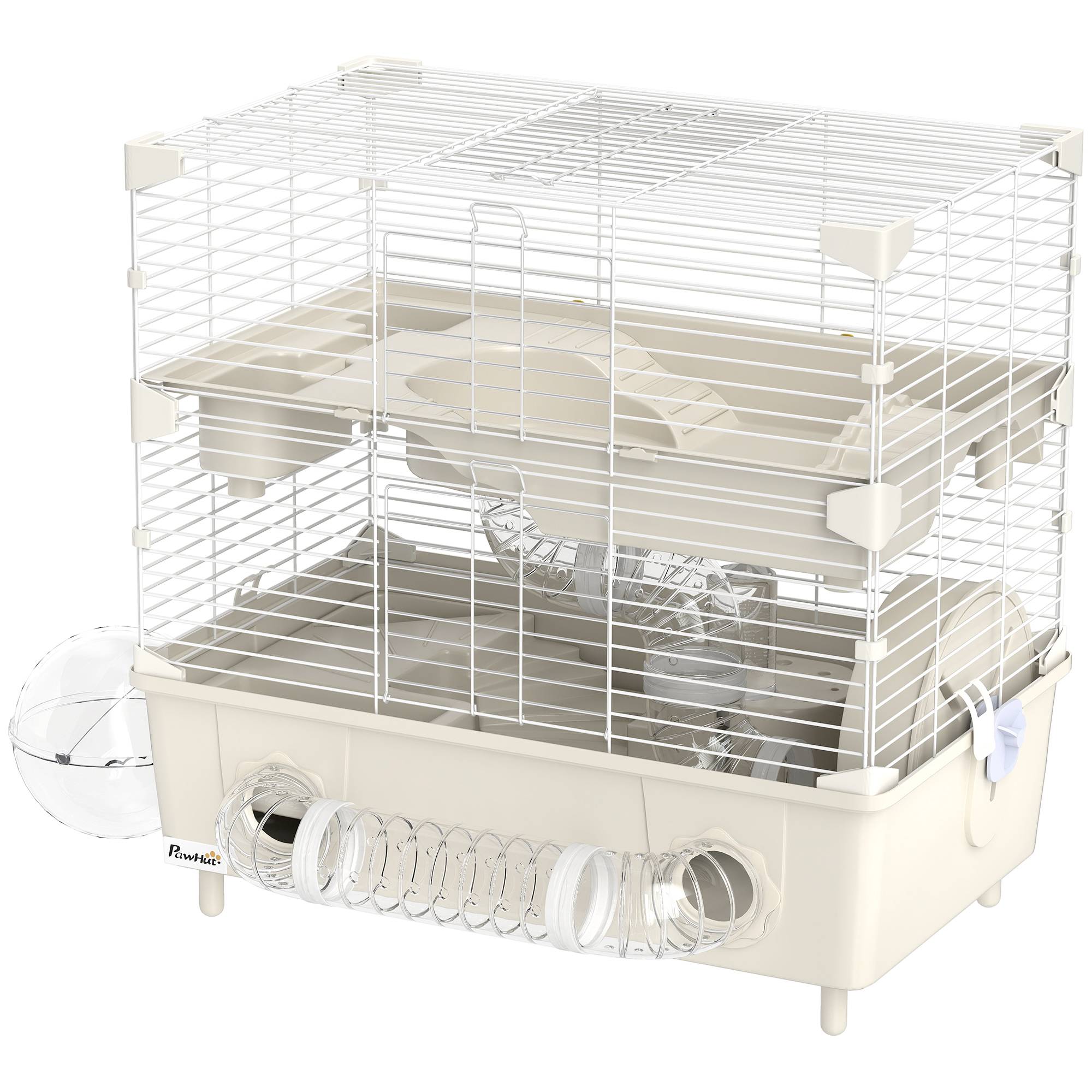 Cage Acier PP Hamsters 2 Niveaux Ventilation Optimale Tubes 44x28x44cm Crème - ComfortXL Outdoor Living - Image 2