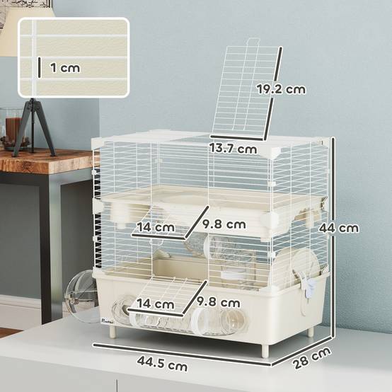 Cage Acier PP Hamsters 2 Niveaux Ventilation Optimale Tubes 44x28x44cm Crème - ComfortXL Outdoor Living - Image 5