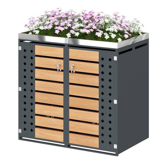 ComfortXL - Cache-poubelle double Acier galvanisé Jardin Jardinière intégrée 132x80x124cm Gris - ComfortXL Outdoor Living - Image 2