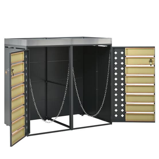 ComfortXL - Cache-poubelle double Acier galvanisé Jardin Jardinière intégrée 132x80x124cm Gris - ComfortXL Outdoor Living - Image 5
