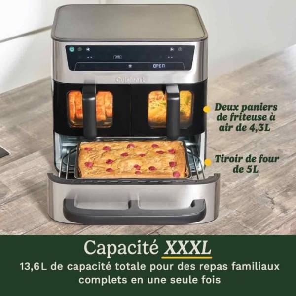 Friteuse Electrique  sans huile CUISINART - Airfryer AFT13XSSE - Capacité 13,6L - Double cuves + 1 tiroir - Noir / Inox - 2400W - Image 2