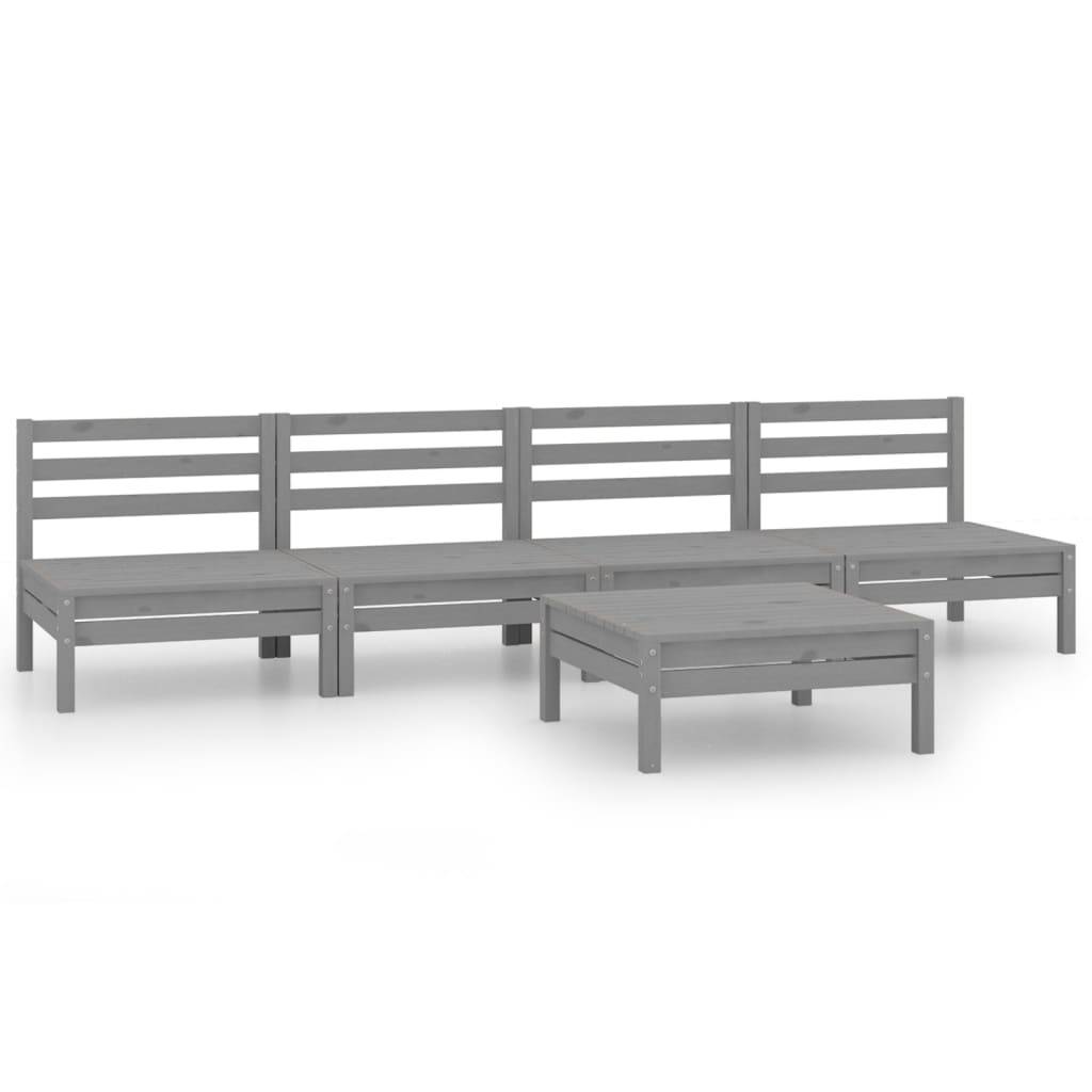 Helloshop26 - Salon de jardin meuble d'extérieur ensemble de mobilier 5 pièces gris bois de pin massif - Image 1