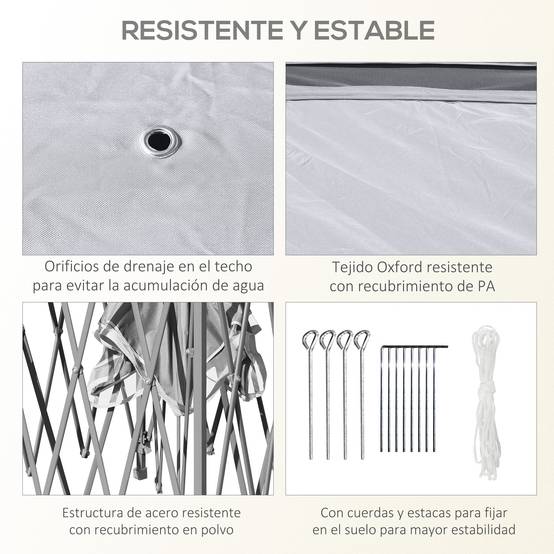 Tente pliante 3,3 x 3,3 m à hauteur réglable, double toit, 4 moustiquaires amovibles et sac de transport anti-UV, grise - Image 9