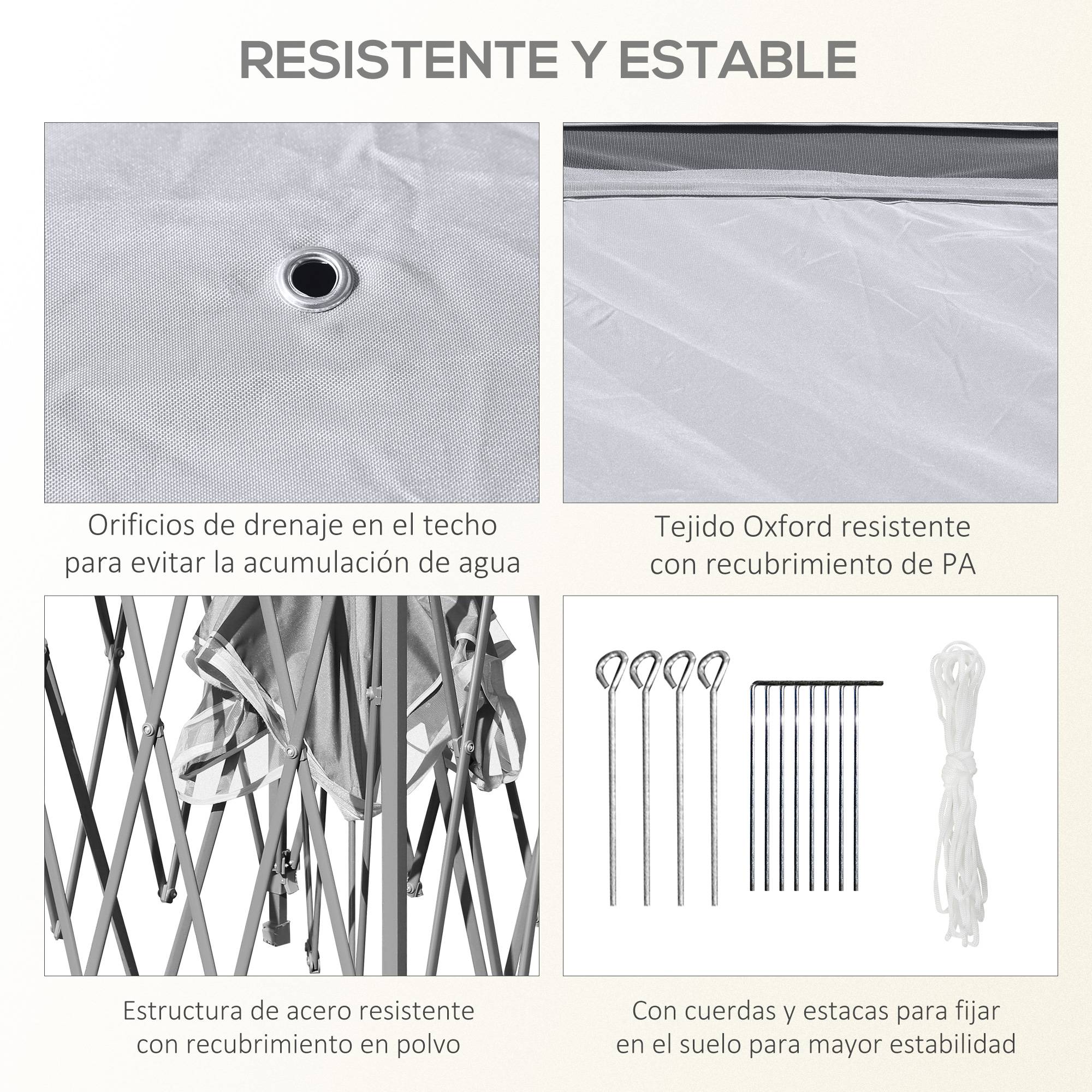 Tente pliante 3,3 x 3,3 m à hauteur réglable, double toit, 4 moustiquaires amovibles et sac de transport anti-UV, grise - Image 9