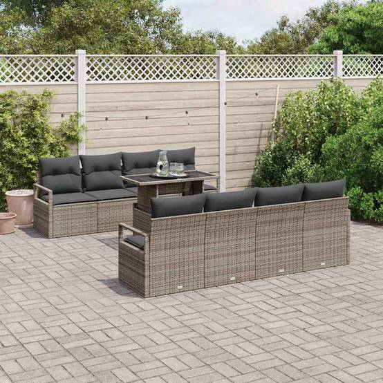 Salon de jardin modulable 9 pièces pour 8 convives en résine tressée Gris – ComfortXL Outdoor Living - Image 1