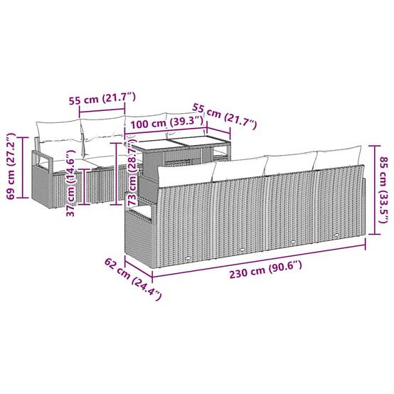 Salon de jardin modulable 9 pièces pour 8 convives en résine tressée Gris – ComfortXL Outdoor Living - Image 5