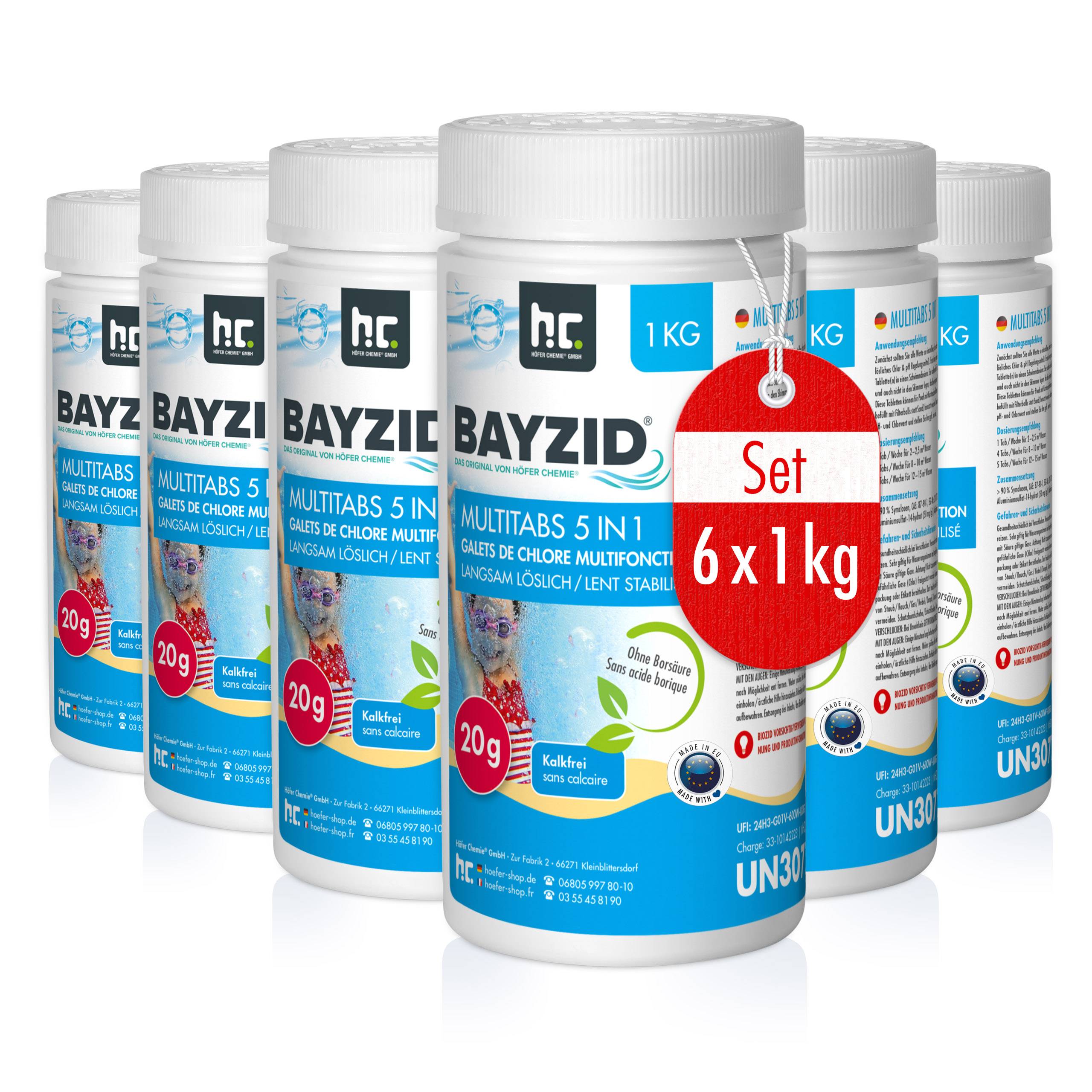 Pastilles de chlore multifonction 20g 5 en 1 Bayzid® en sceaux de 1 KG x 6 - Image 1