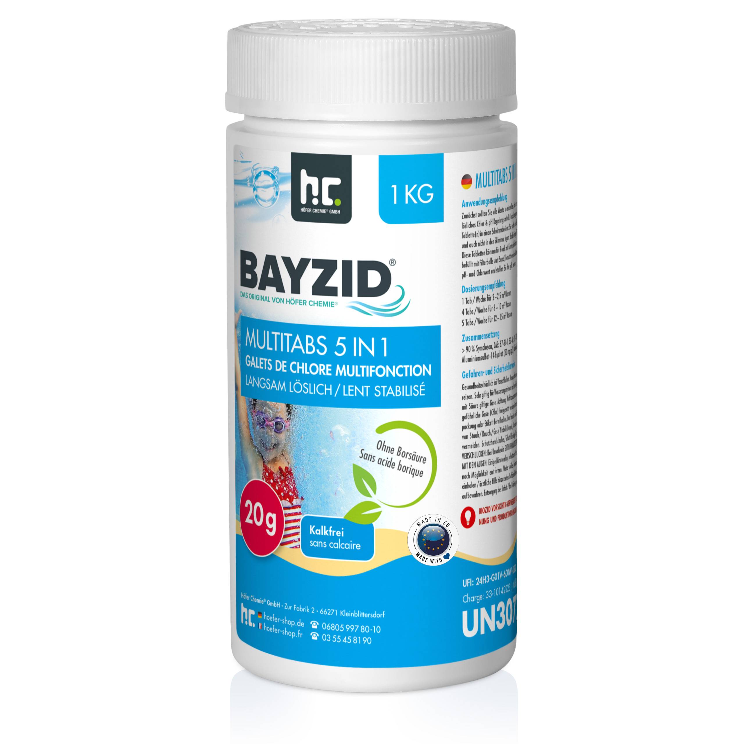 Pastilles de chlore multifonction 20g 5 en 1 Bayzid® en sceaux de 1 KG x 6 - Image 2