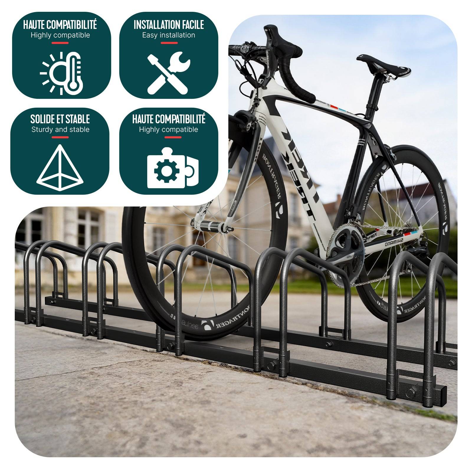 Râtelier range vélos - Support pour 4 vélos - Mural ou au sol - Porte-vélo en acier revêtu noir - VOUNOT® - Image 7