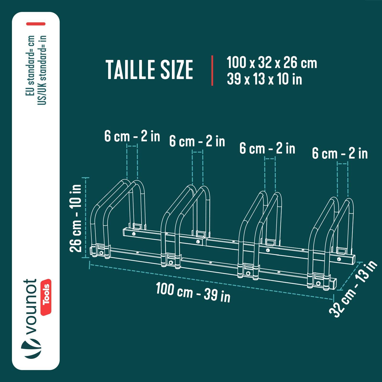 Râtelier range vélos - Support pour 4 vélos - Mural ou au sol - Porte-vélo en acier revêtu noir - VOUNOT® - Image 3