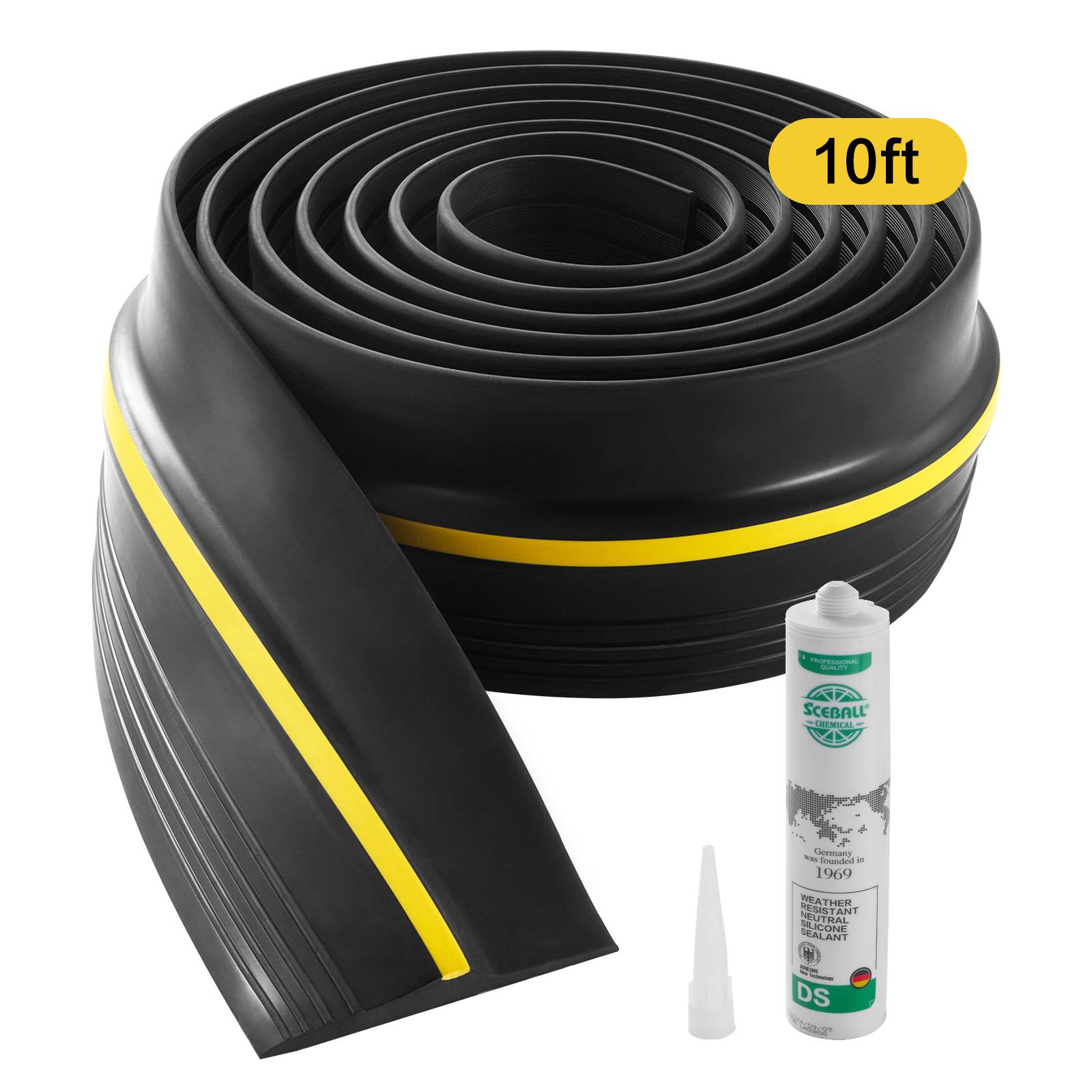 VEVOR Joint porte garage 3m, seuil universel, PVC épais, adhésif, noir. - Image 1