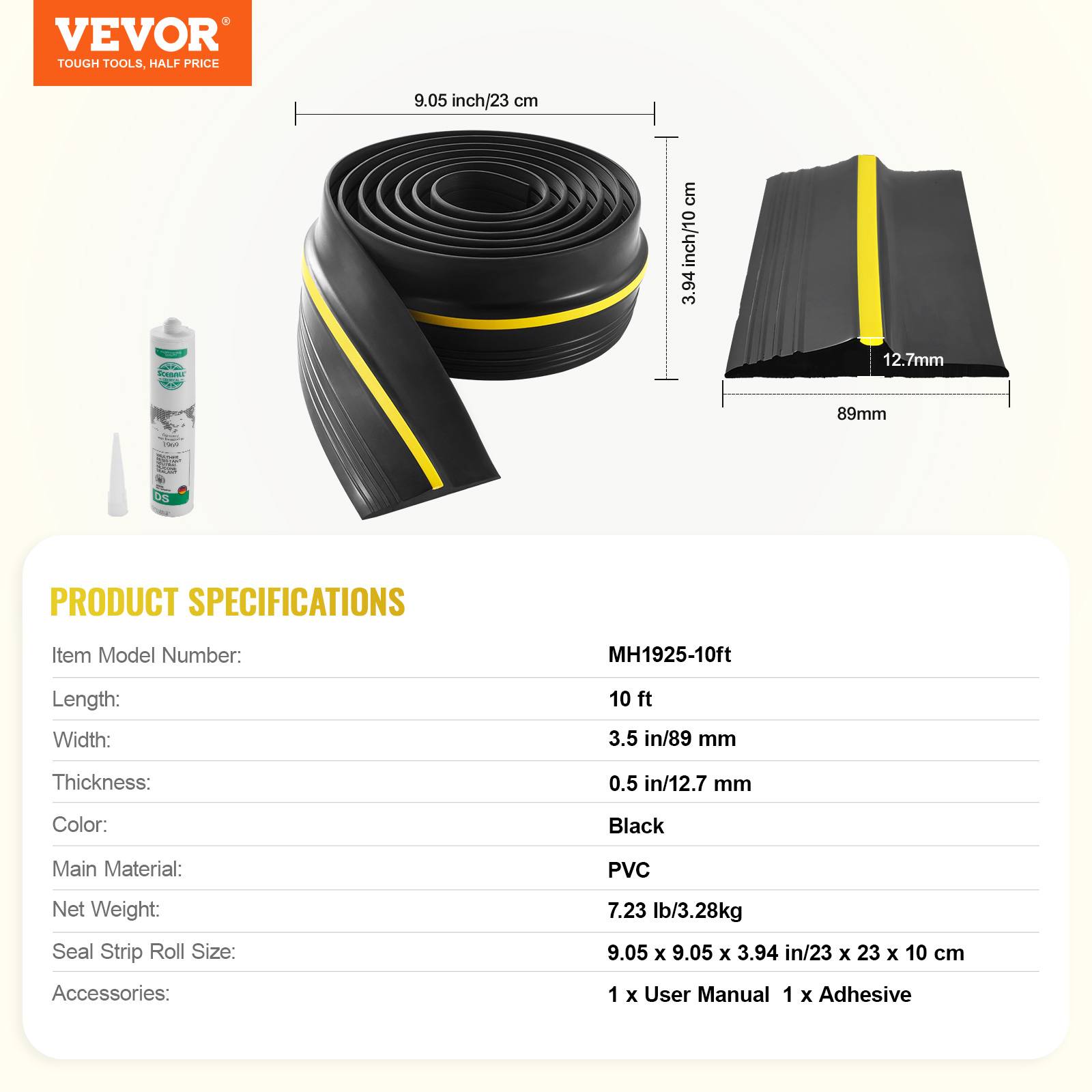 VEVOR Joint porte garage 3m, seuil universel, PVC épais, adhésif, noir. - Image 7