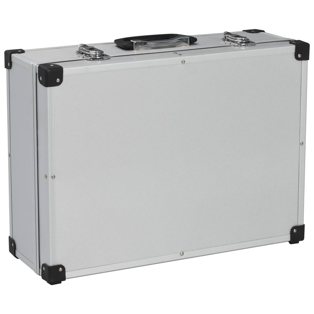 Helloshop26 - Valise à outils boîte à outils mallette à outils trolley à outils caisse à outils rangement stockage fichiers portable 46 cm argenté - Image 2