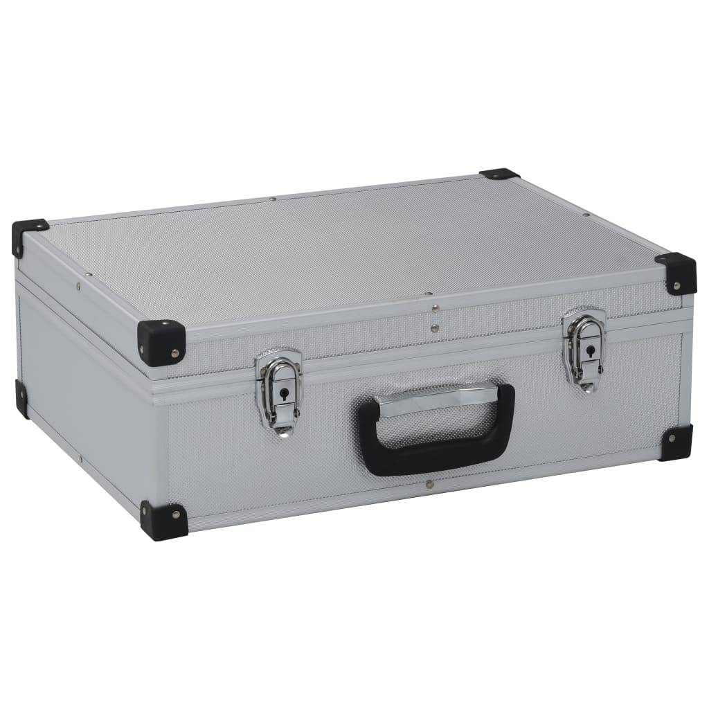 Helloshop26 - Valise à outils boîte à outils mallette à outils trolley à outils caisse à outils rangement stockage fichiers portable 46 cm argenté - Image 1