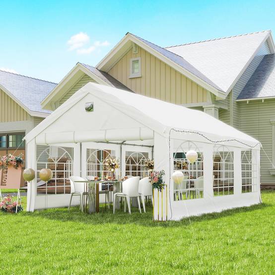 Tente de Réception Acier Barnum Fenêtres Parois Amovibles Éclairage LED 4x6m Blanc - ComfortXL Outdoor Living - Image 3