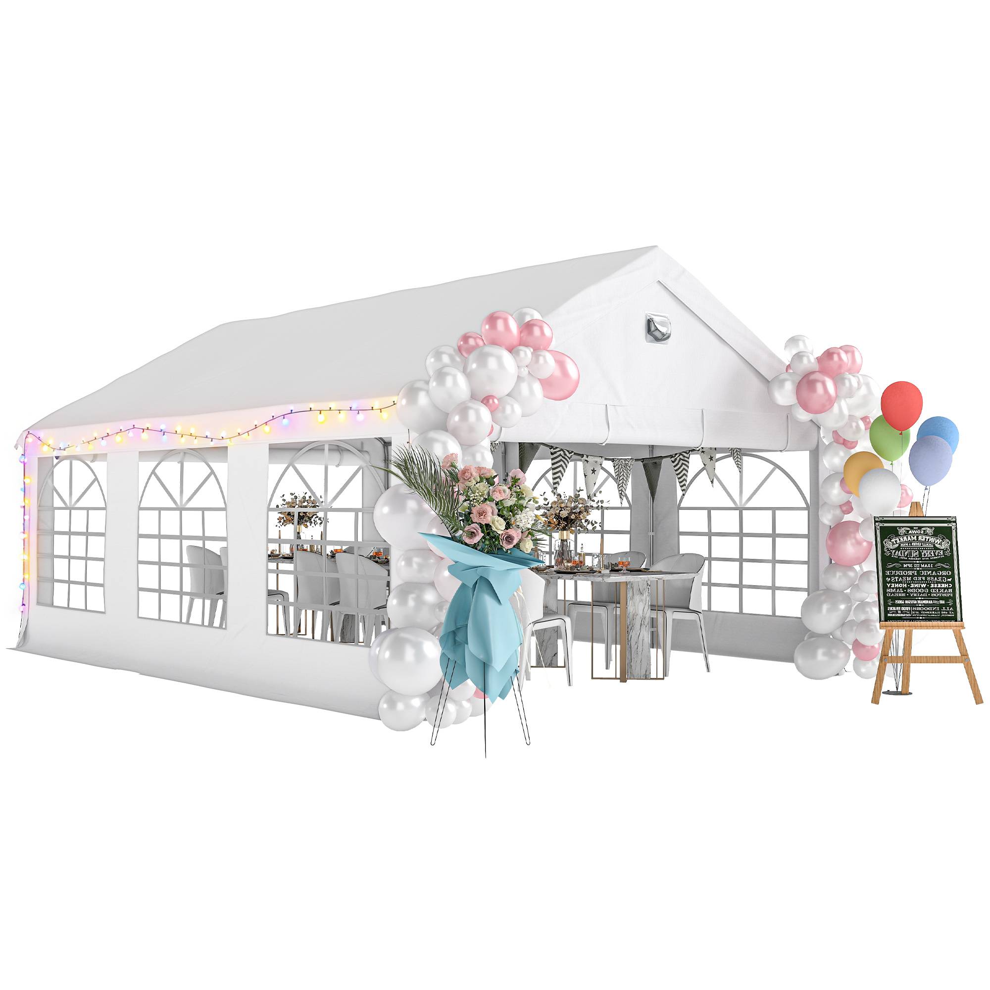 Tente de Réception Acier Barnum Fenêtres Parois Amovibles Éclairage LED 4x6m Blanc - ComfortXL Outdoor Living - Image 1