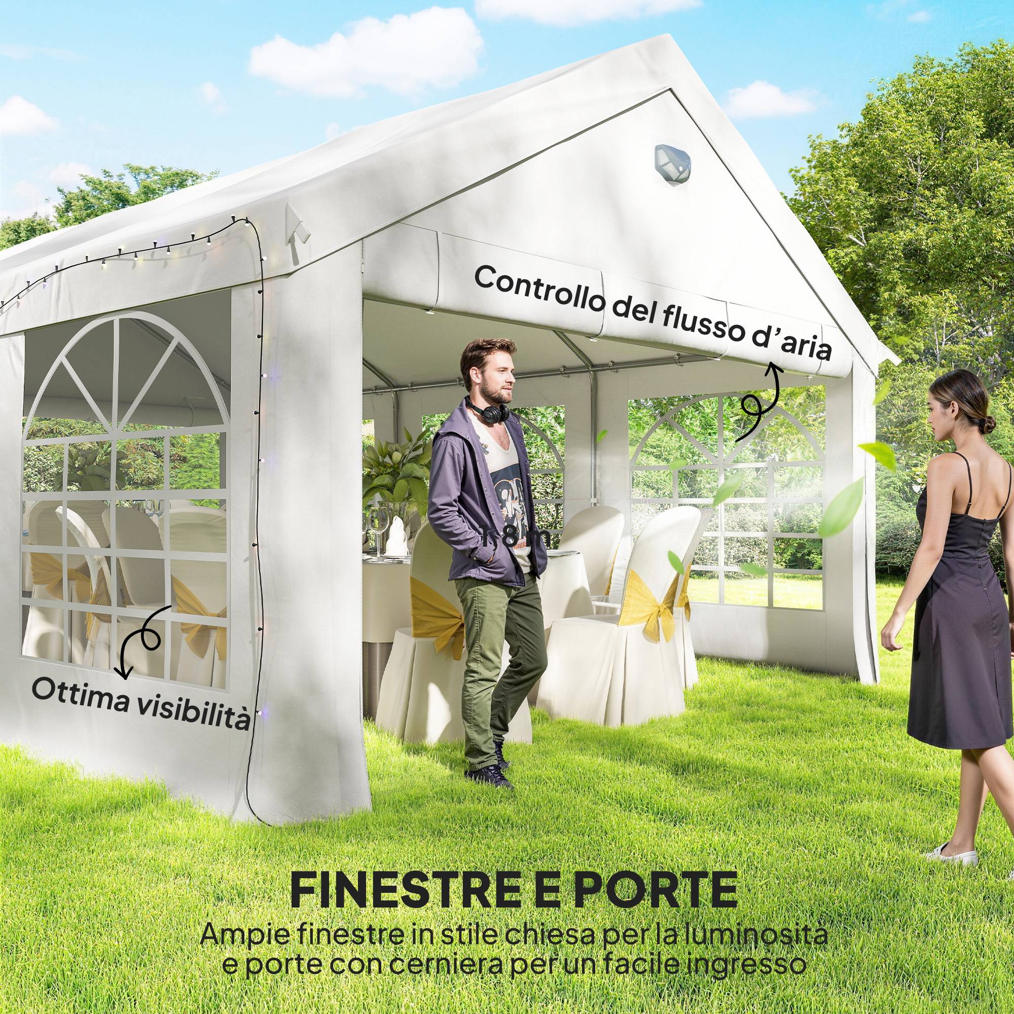 Tente de Réception Acier Barnum Fenêtres Parois Amovibles Éclairage LED 4x6m Blanc - ComfortXL Outdoor Living - Image 9
