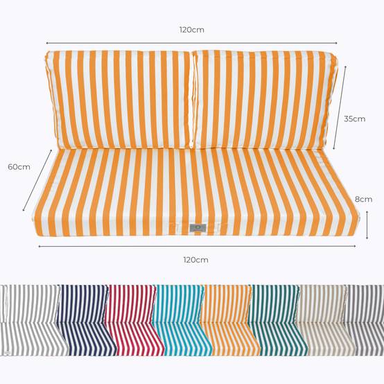 Coussins pour salon de jardin déhoussable 120x60cm Rayure jaunes - Déco arts - Image 5