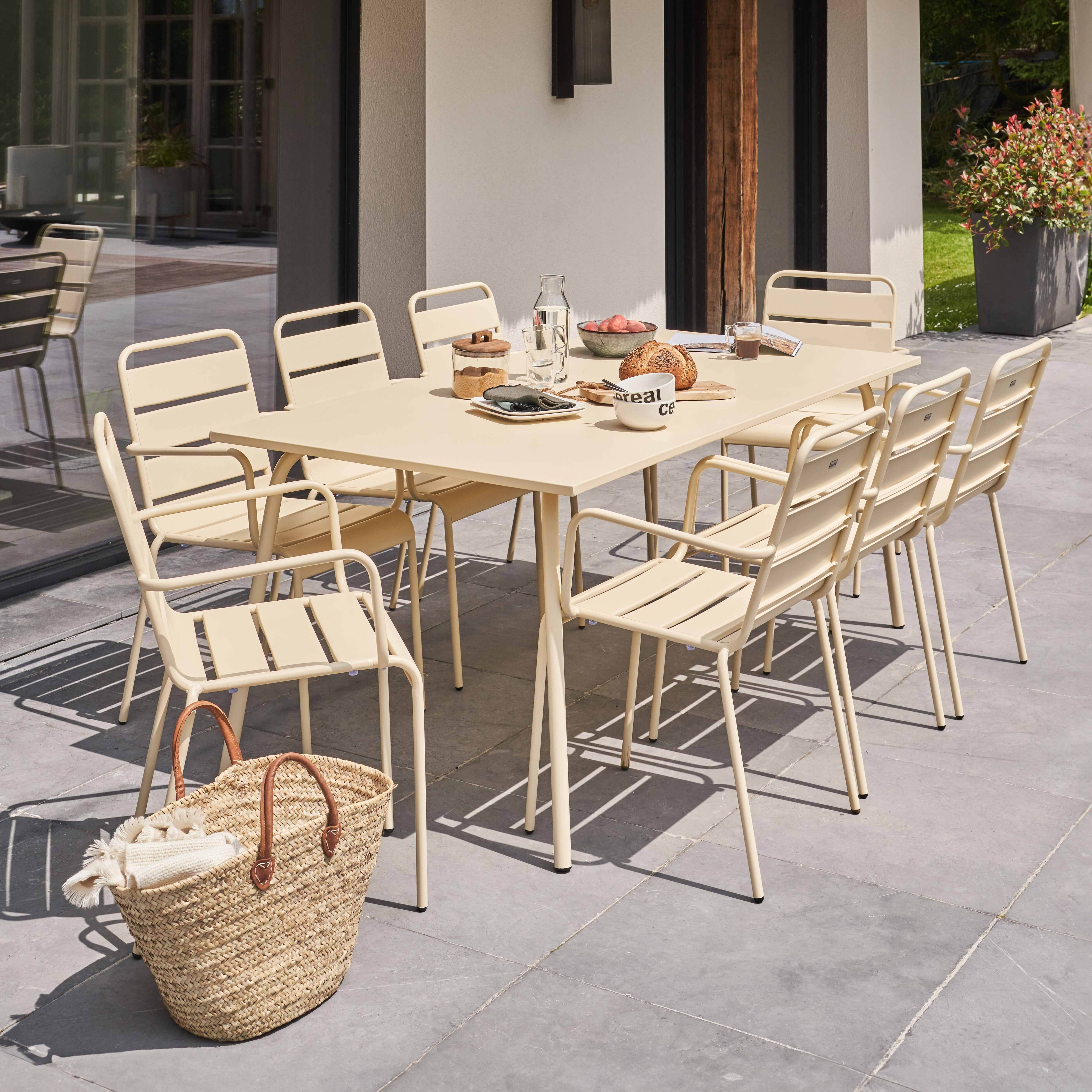 Oviala - Ensemble table de jardin et 8 fauteuils en métal ivoire Palavas - Oviala - Image 3