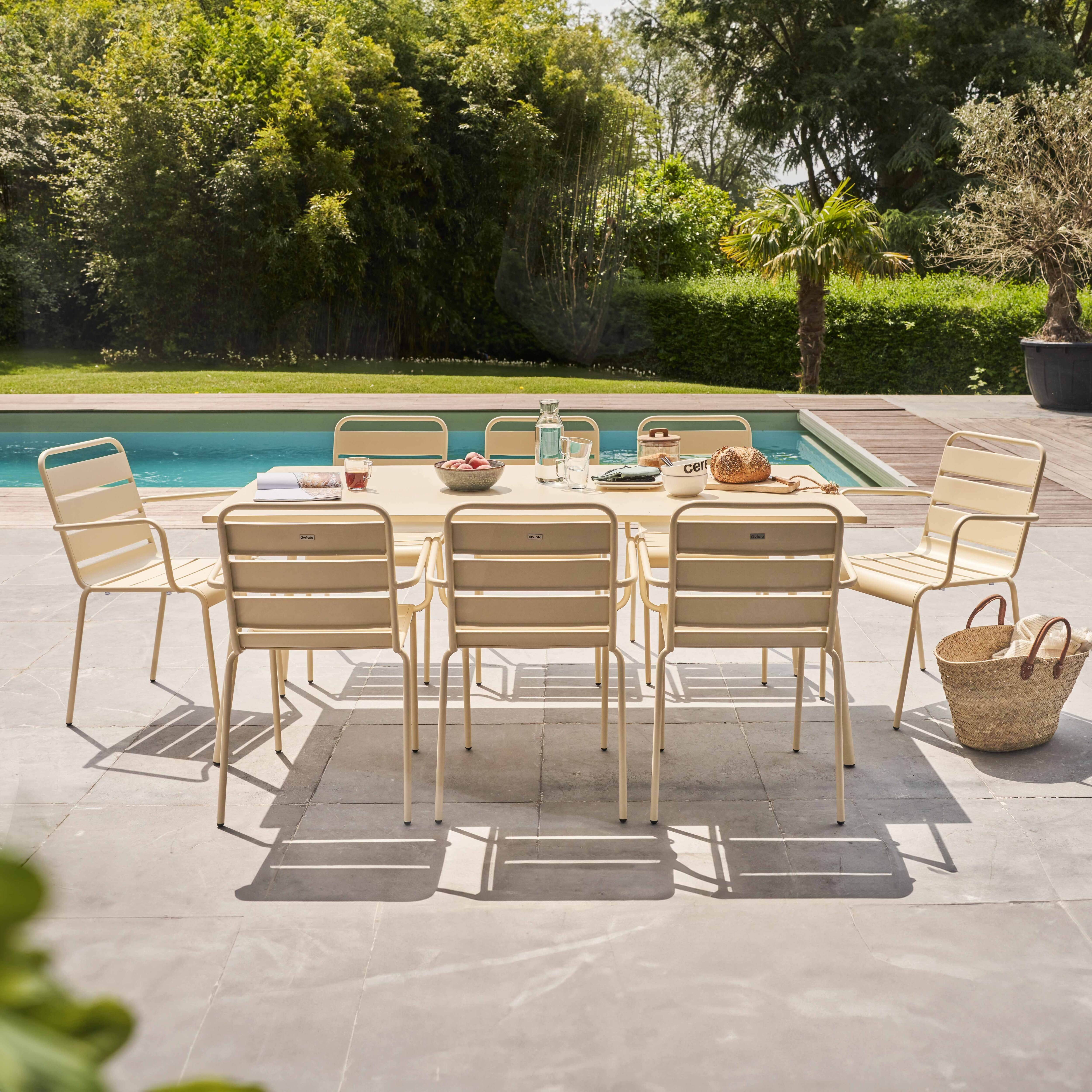 Oviala - Ensemble table de jardin et 8 fauteuils en métal ivoire Palavas - Oviala - Image 2