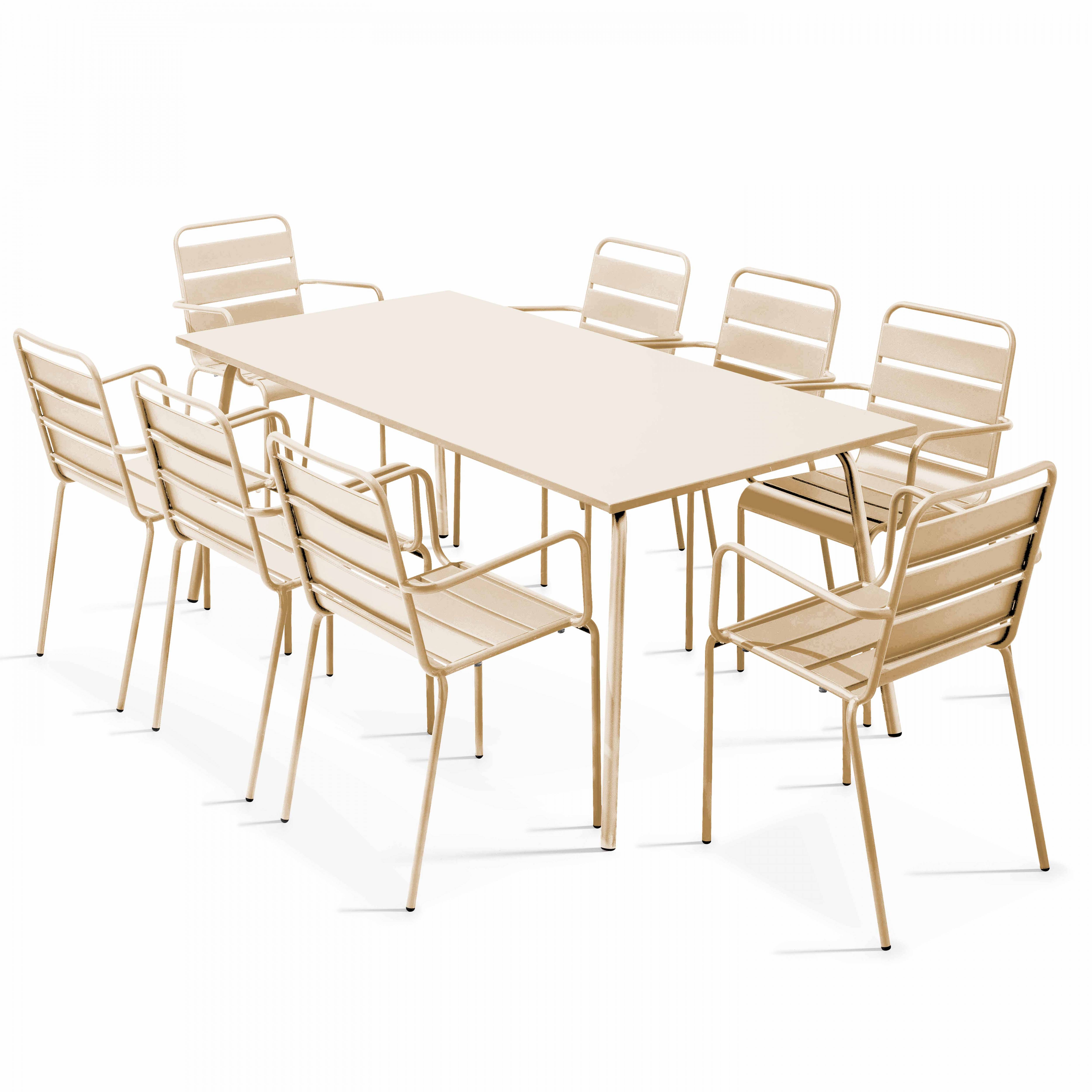 Oviala - Ensemble table de jardin et 8 fauteuils en métal ivoire Palavas - Oviala - Image 1
