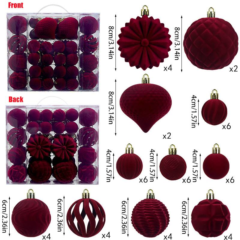 Lot de 48 boules décoratives en plastique pour sapin de Noël, décorations du Nouvel An à faire soi-même, boules de Noël, rouge vin - Image 1