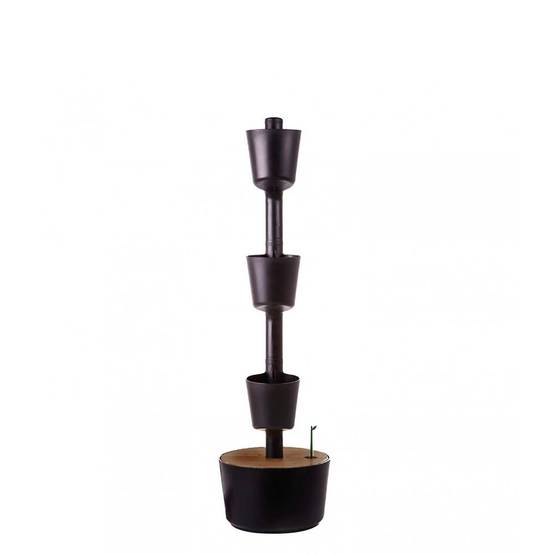 Jardinière verticale CitySens noire et bois teck avec 3 pots et arrosage automatique digital - Image 1