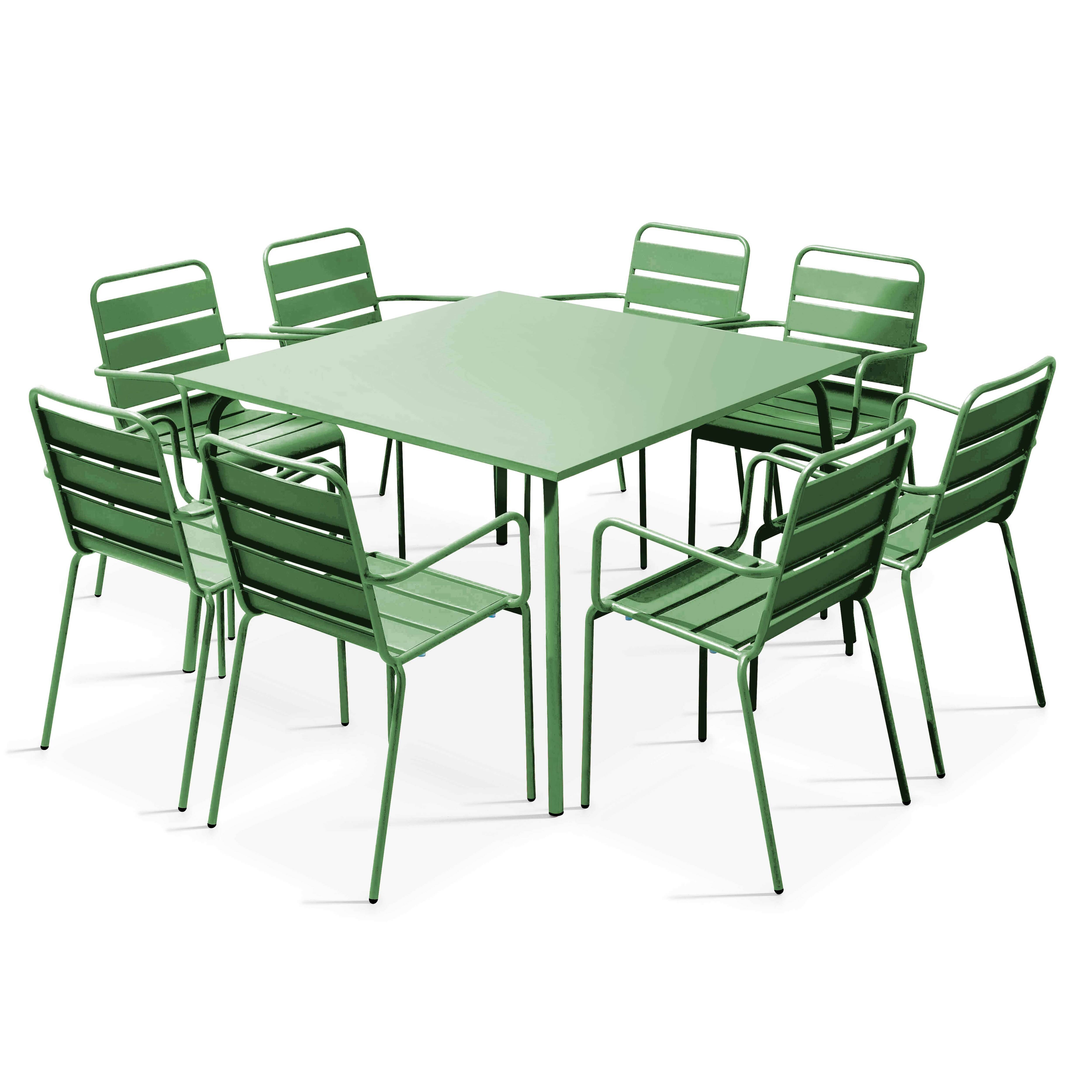 Oviala - Ensemble table de jardin carrée et 8 fauteuils en métal vert cactus Palavas - Oviala - Image 1
