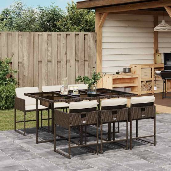 Vidaxl - Ensemble à manger de jardin et coussins 7 pcs-Salons de jardin marron rotin 252828 - Image 1