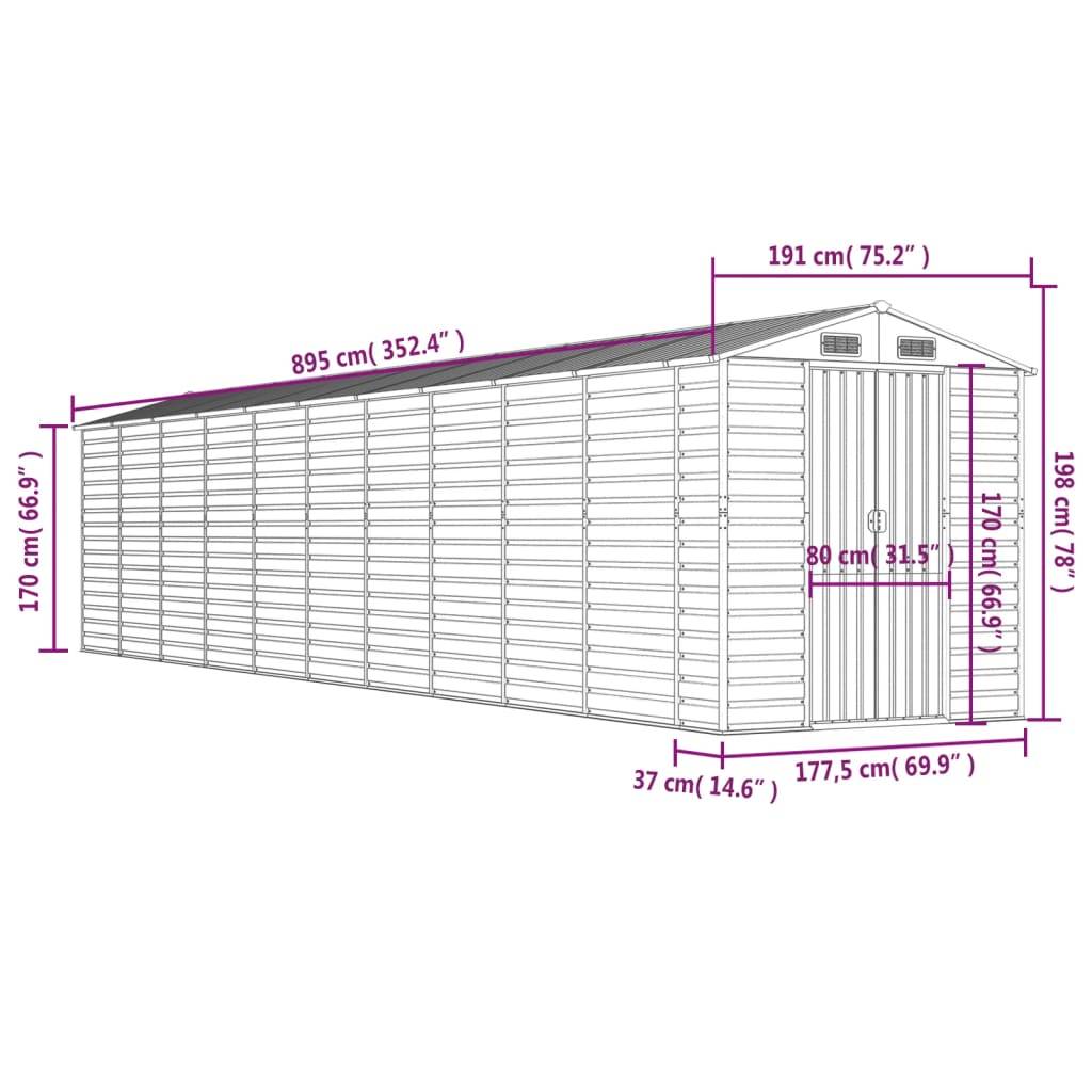 Vidaxl - Abri de jardin gris clair 191 x 895 x 198 cm en acier galvanisé vidaXL 3188251 - Image 3