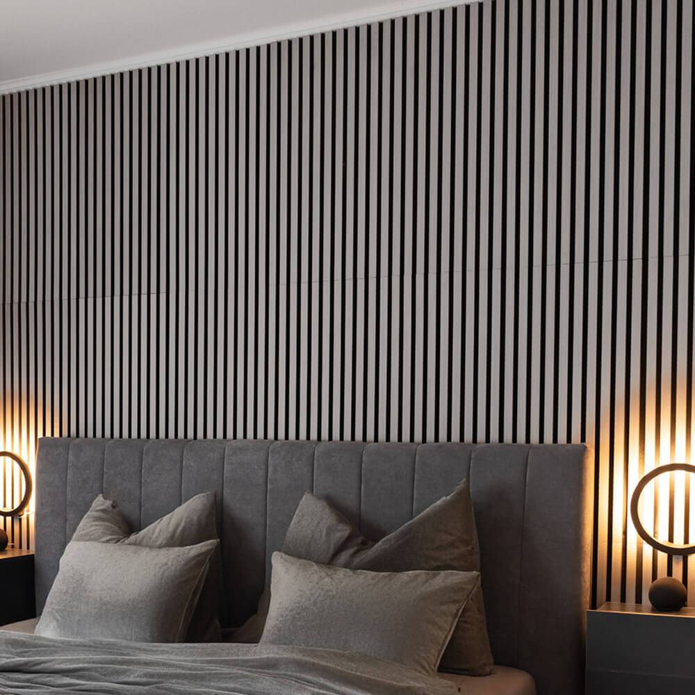 Home Deluxe - HOME DELUXE Panneau mural Panneau acoustique Grey Oak - 240 x 40 cm, 0,96 m²- | Panneaux muraux acoustiques, mur à lamelles, panneaux acoustiques - Image 1
