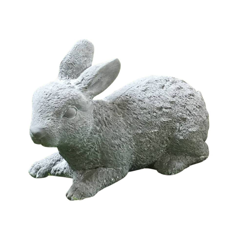Lapin de jardin couché en béton gris 30 x 14 x 19 cm Chemin de campagne - Image 1