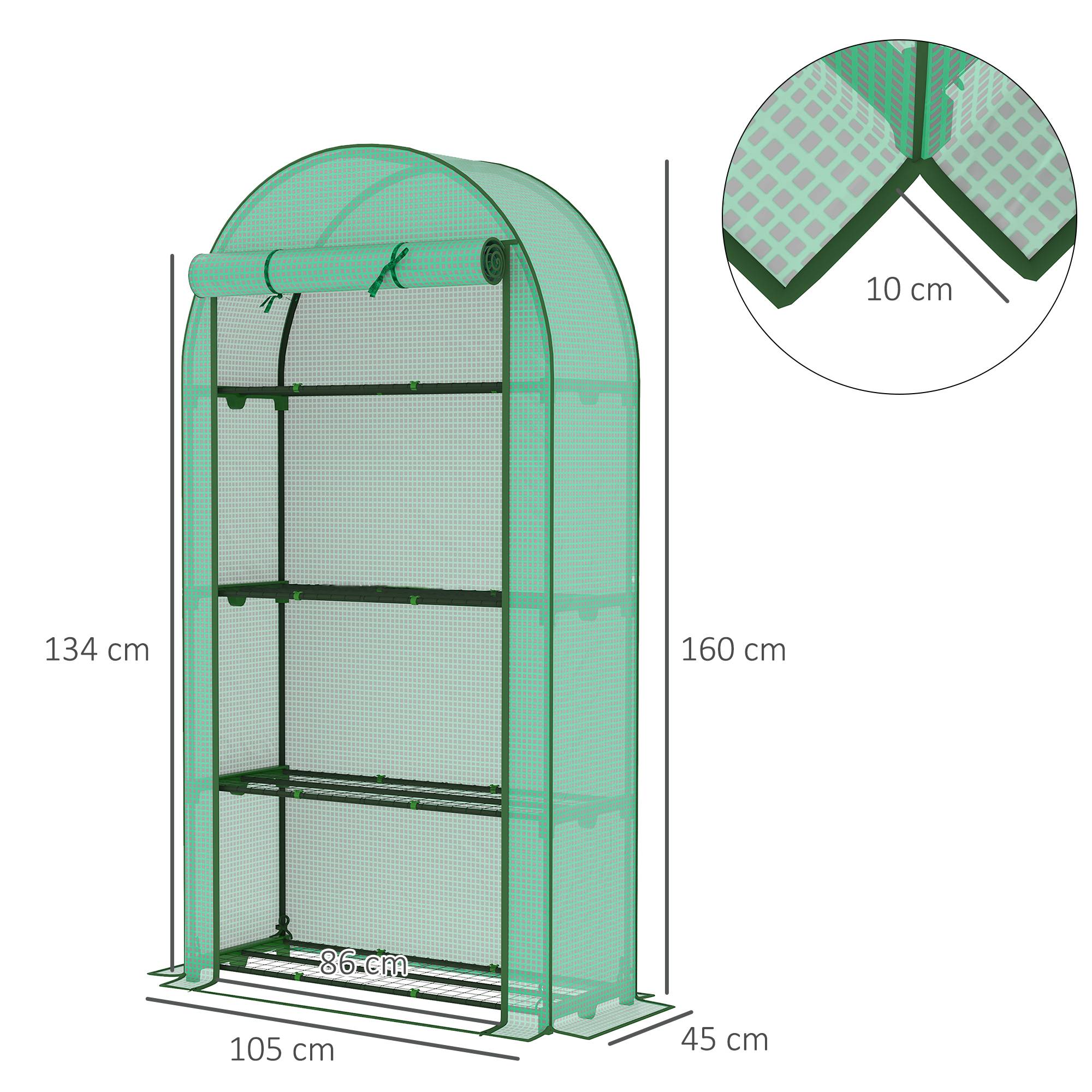 Serre d'extérieur avec 4 étagères, porte enroulable, bâche en PE et structure en acier, 105 x 45 x 160 cm, verte - Image 5