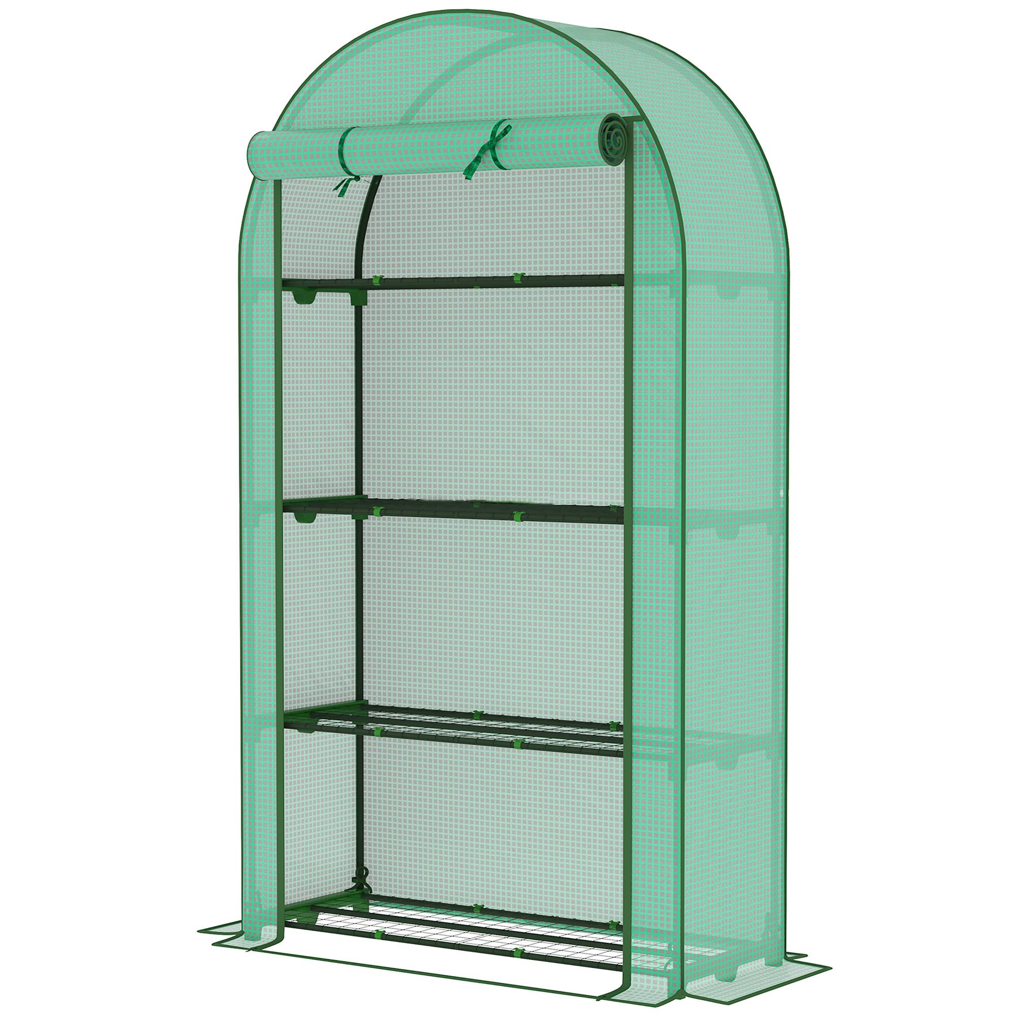 Serre d'extérieur avec 4 étagères, porte enroulable, bâche en PE et structure en acier, 105 x 45 x 160 cm, verte - Image 2
