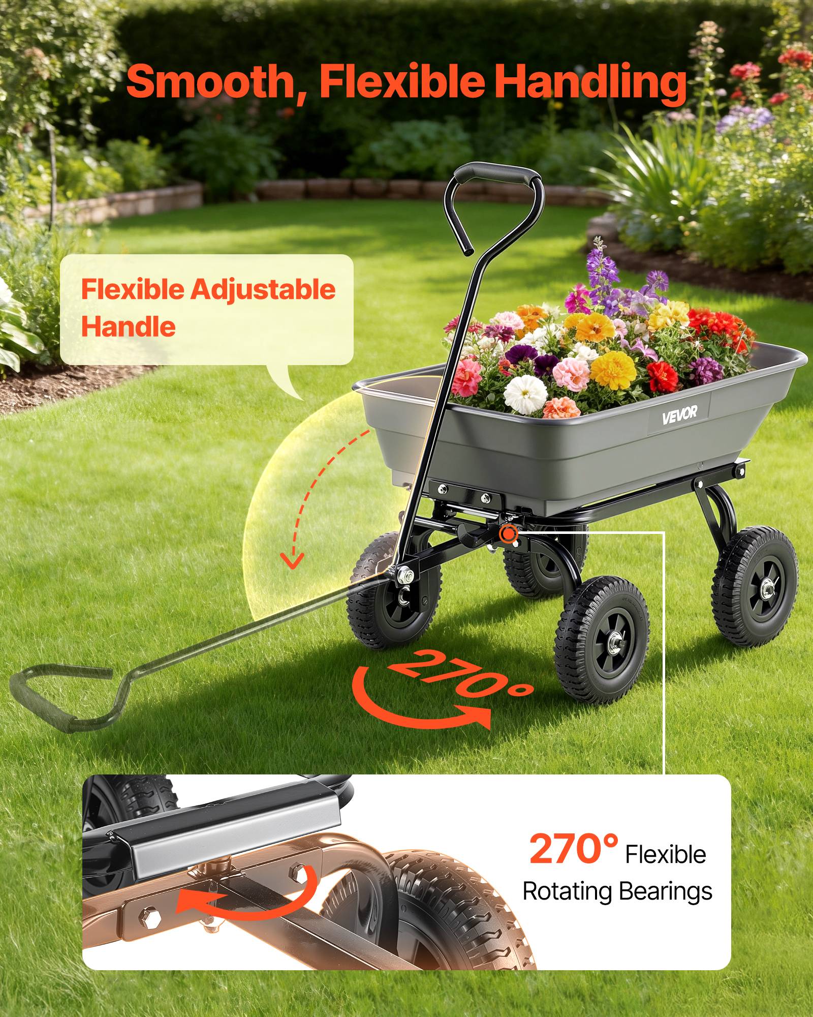 VEVOR Chariot de Jardin Basculant Chariot Benne PP Max. 181 kg Basculement à 90° - Image 5