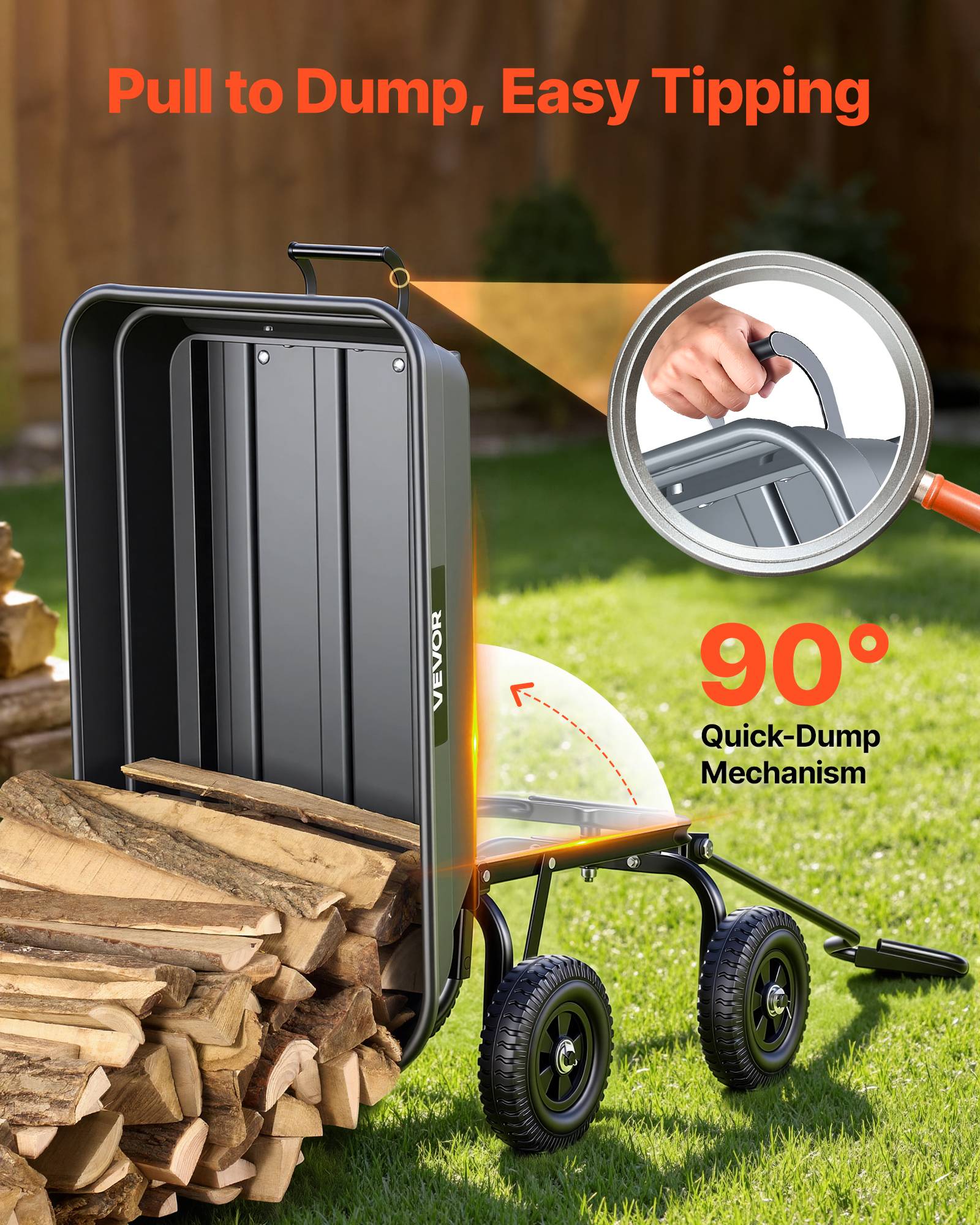 VEVOR Chariot de Jardin Basculant Chariot Benne PP Max. 181 kg Basculement à 90° - Image 4